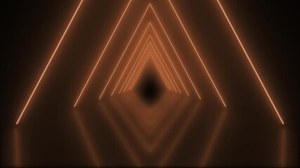80s retro infinity tunnel of cool electric orange bronze or copper triangles of neon light beams in an seamless endless loop animated motion background with reflections 4K animation wallpaper backdrop - Powered by Adobe