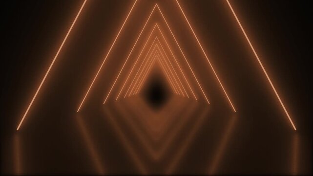 80s retro infinity tunnel of cool electric orange bronze or copper triangles of neon light beams in an seamless endless loop animated motion background with reflections 4K animation wallpaper backdrop