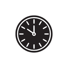 A minimalist black clock icon showing the time with a white background in a simple design style