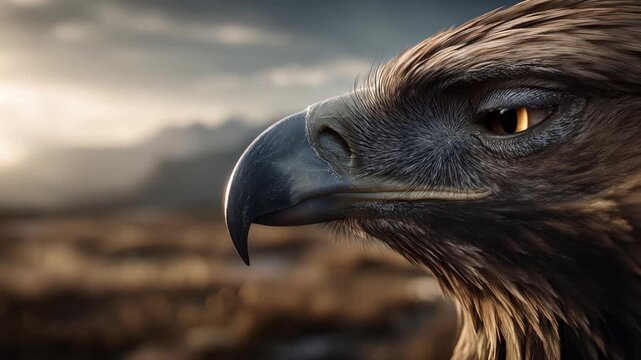 Silent guardian observing rugged landscape under threatening clouds