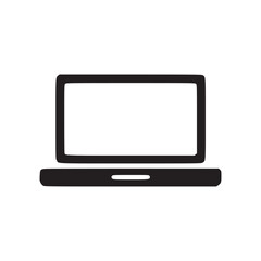 A minimalist black and white illustration of a laptop on a plain white background in simple style