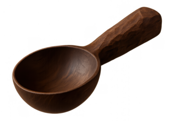 Carved wooden spoon ideal for dry ingredients, cooking, and kitchen decor, featuring a unique textured handle