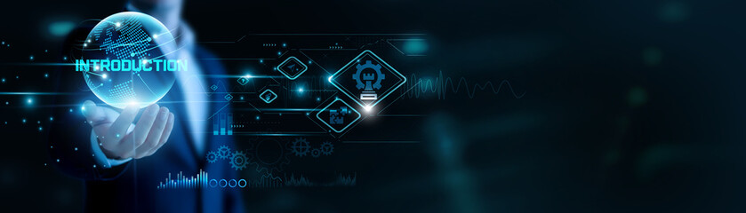 Businessman hand hold Introduction and global networking, welcoming new partnerships. Clear communication builds trust, setting the tone for collaboration.