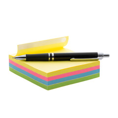 Stack of colorful sticky notes with a black pen on a black background notepad paper