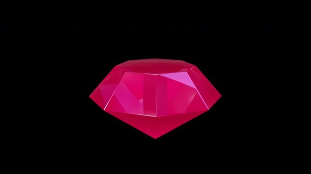 Red ruby gemstone rotating in 3D on a transparent background. Clean loop for overlays, intros, and luxury-themed designs.