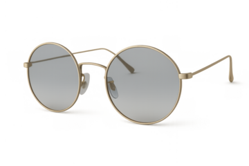 Round eyeglasses with gold frame and transparent lenses, transparent background, style accessory, optical fashion eyewear