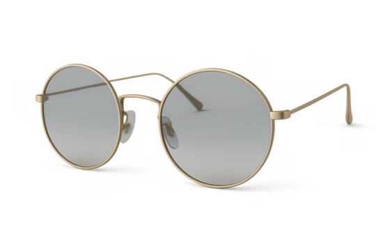 Round eyeglasses with gold frame and transparent lenses, transparent background, style accessory, optical fashion eyewear