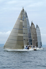 Four sailing yachts racing to Windward