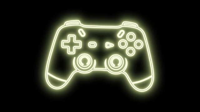Neon game controller glowing on a black background for gaming concept