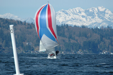 Fototapeta premium Approaching the Leeward Mark, Pulley Point, Washington State, USA