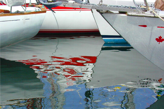 Reflections of Sailboats in Victoria Inner Harbor, British Columbia, Canada