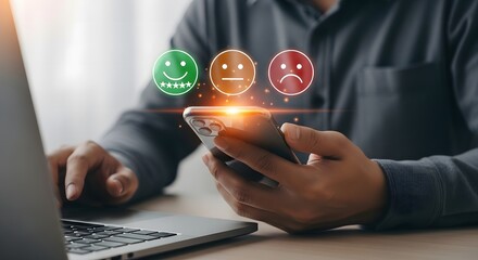 Customer satisfaction survey with happy neutral and sad face icons