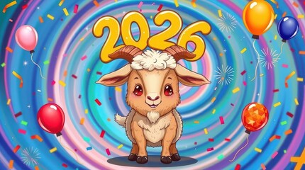 Fototapeta premium New Year 2026 goat neon paint holiday balloons