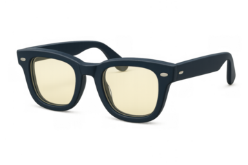 Stylish retro wayfarer eyeglasses with blue frame and clear lenses, modern fashion accessory on transparent background