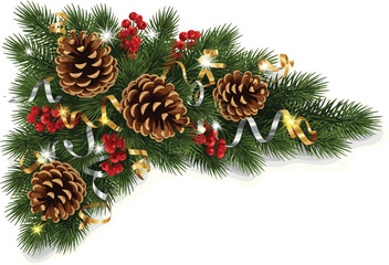 Festive Christmas Corner Decoration with Pine Cones and Berries