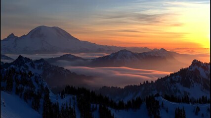 Majestic Mountain Range at Sunrise. - Powered by Adobe