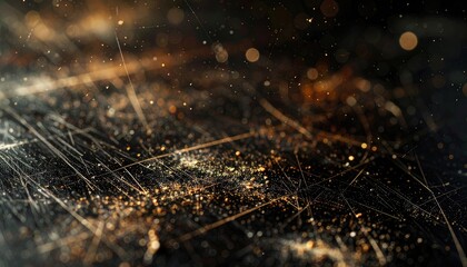 Abstract gold particles and lines with blurred background