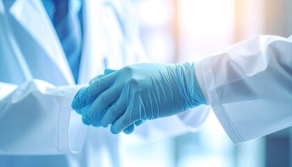 Hands in medical gloves, adjusting lab coat, ready for work