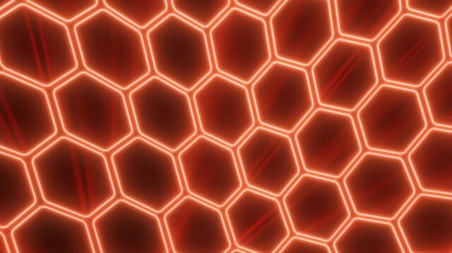 Abstract glowing red hexagonal grid pattern with illuminated lines