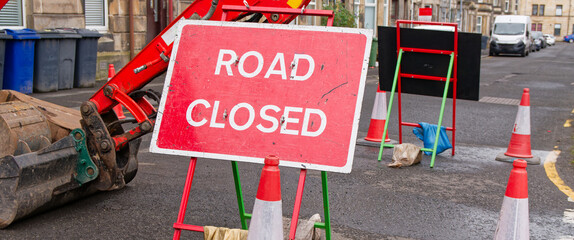 Road closed sign due to works in progress