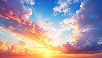 Fototapeta premium A vibrant, colorful sky at sunset with dramatic clouds and glowing light