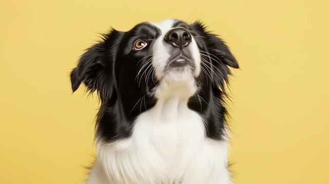 Adorable Border Collie Portrait - Expressive Dog on Yellow Background.