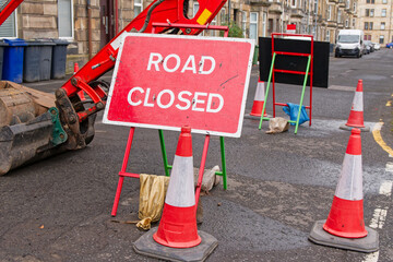 Road closed sign due to works in progress