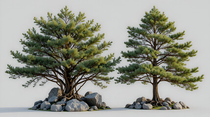 Pinus Pinea Stone Pine (maritime, cluster) pine bush shrub and tree isolated png on a transparent background evening light premium cutout medium-size Pinaceae mountain pine fir