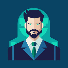 Modern business professional with beard and teal accents in geometric style