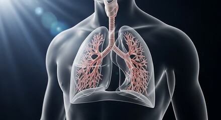 Human lungs anatomy illustration, respiratory system, pulmonary health visual