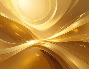 Elegant, abstract composition featuring flowing golden ribbons and radiant light