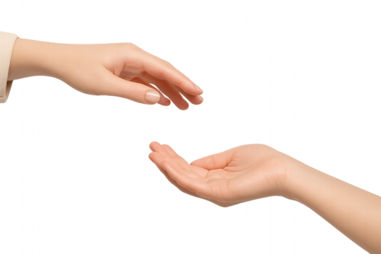Woman's hands giving and receiving, a concept of charity or sharing. Isolated on transparent background, png