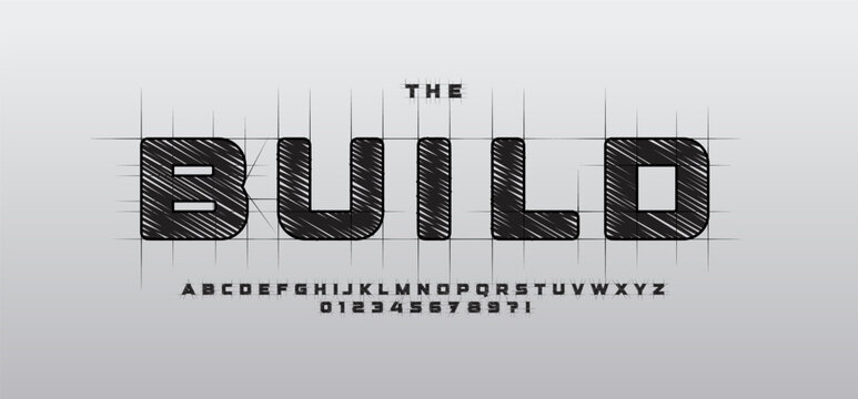 Architectural Font Logo Alphabet Vector Letter Set Modern Typography, Creative Architect Typographic Design for Blueprint Text, Poster Headline. Engineer Project Plan Symbol Fonts. Vector Typeface