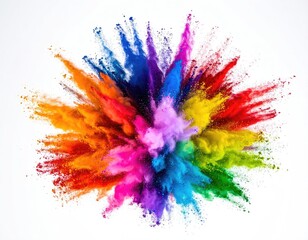 Fototapeta premium A vibrant explosion of multicolored powder bursts outward on a white background