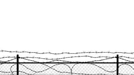 Black and white silhouette. The background is made of barbed wire. Vector illustration