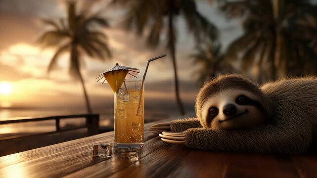 Evening tropical relaxation, Beachside lounge with drinks and palms