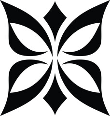 Black white abstract symmetrical ornate floral butterfly icon