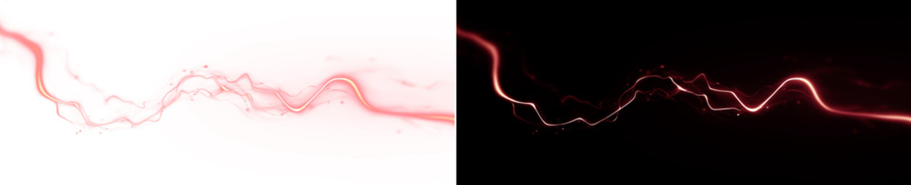 Glowing red lightning strike PNG. Electric power beam.