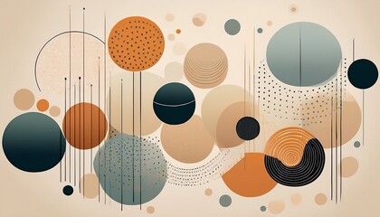 simple abstract layout of circles and dotted lines arranged in harmony soft neutral color palette seamless minimal background