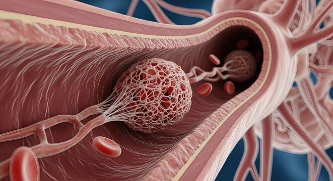 Blood clot formation inside a cerebral artery, causing vascular occlusion, a critical precursor to ischemic stroke, transient attack, and minor brain events.