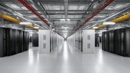Modern Data Center Server Room Interior with Advanced Network Infrastructure