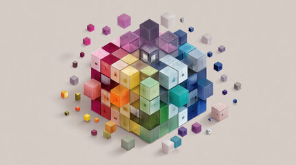 Abstract Data Cubes Geometric Visualization | Hyper Realistic Digital Technology Illustration