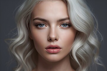 Naklejka premium Portrait of a young blonde woman on a light background
