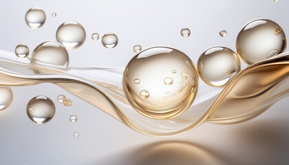 transparent cream oil drops floating on white background with soft elegant light