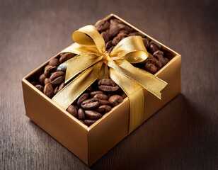 gift box of coffee beans with gold bow