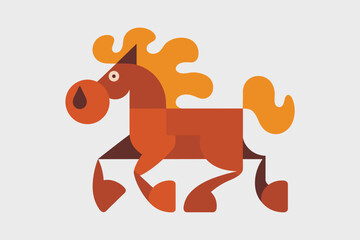 Playful Cartoon Horse with Vibrant Orange Mane on Soft Beige Background