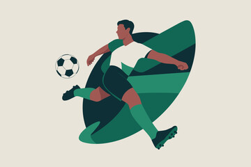 Dynamic Soccer Player in Action with Bold Green Background and Fluid Motion