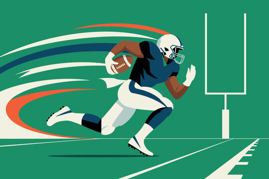 Dynamic Rugby Player Charging Toward the Goalpost in Vibrant Green Field