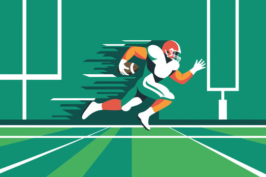 Dynamic Rugby Player Charging Toward the Goalpost in Vibrant Green Field