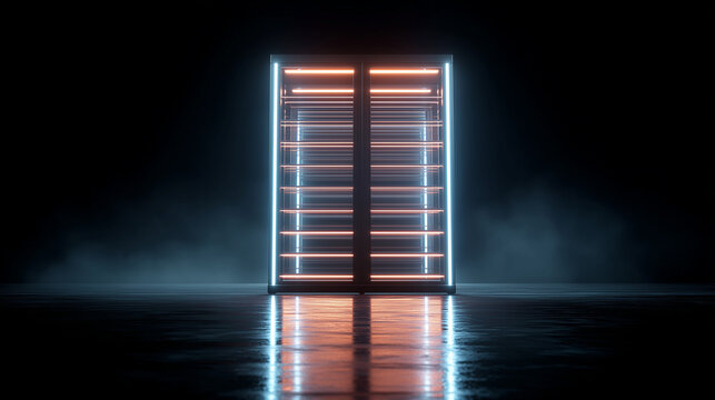 Futuristic Server Rack Silhouette - Digital Network Infrastructure Visualization